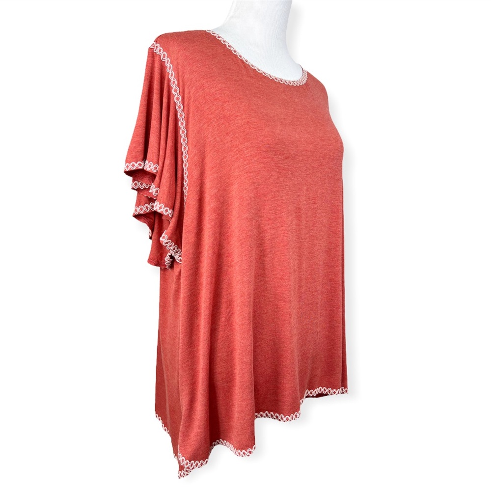 Max Studio Flutter Sleeve Embroidered Trim Jersey… - image 2